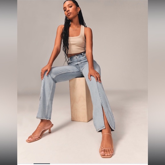 ABERCROMBIE Curve Love High Rise Split Hem Seamed Jeans NWT - Picture 5 of 16